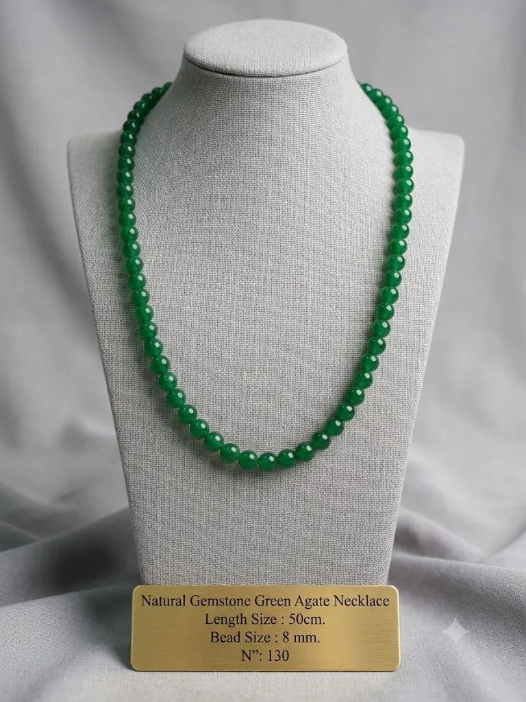Natural Gemstone Green Agate Necklace, Length Size 50cm., Bead Size 8 mm., ABC_NEC_130